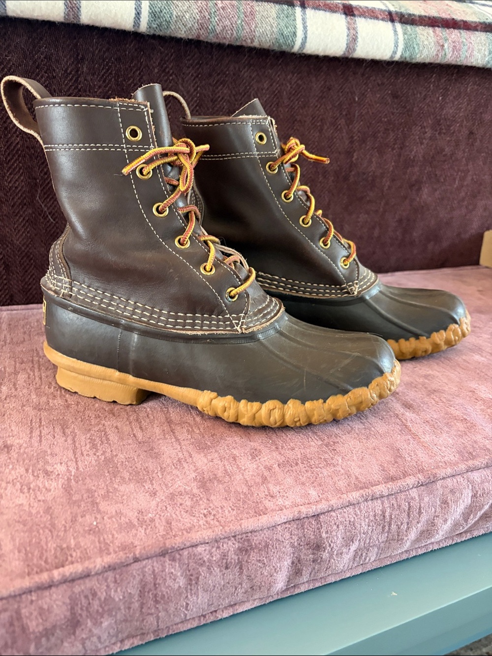 L.L. Bean Women's Dark Brown and Tan Lace-Up Duck Boots woman size 8/men size 5